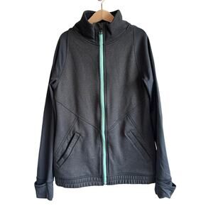 Ivivva by Lululemon Full Zip Hooded Sweatshirt Jacket Cuffins 14 Gray Teal